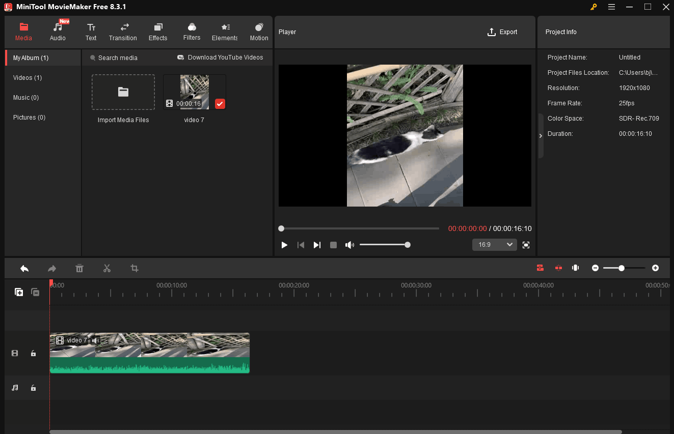 The interface of MiniTool MovieMaker