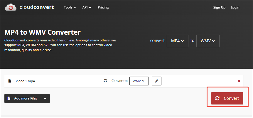 Click the Convert button in CloudConvert to begin the conversion