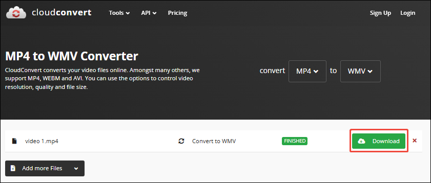 Click the Download button in CloudConvert to save the converted file