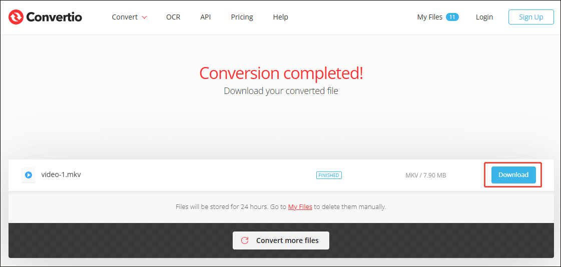 Click the Download button in Convertio to save the converted file