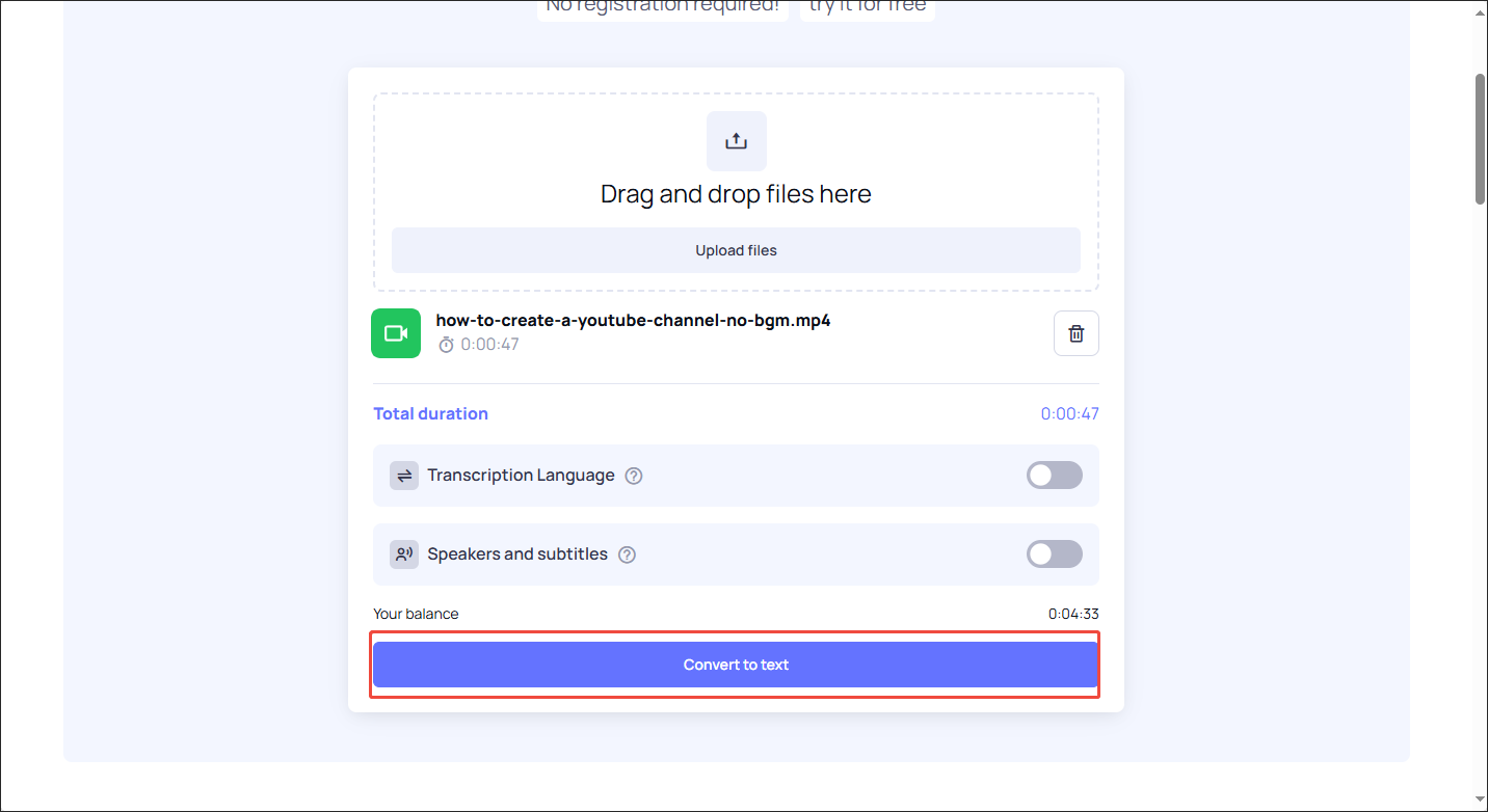 Click on the Convert to text button in Any2Text to start the transcription
