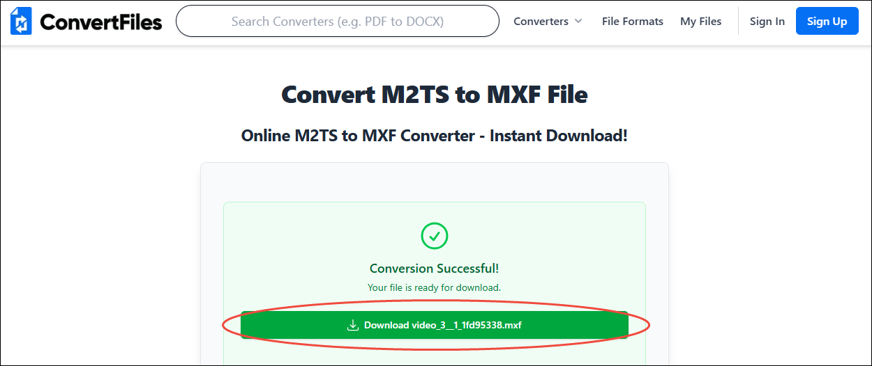 Click on the Download button in ConvertFiles to download the converted file