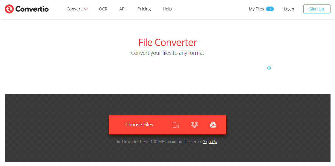 The interface of Convertio