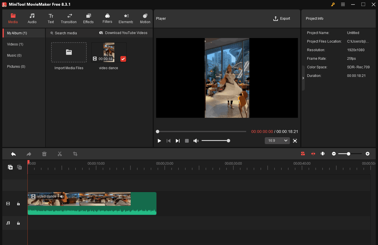 The interface of MiniTool MovieMaker