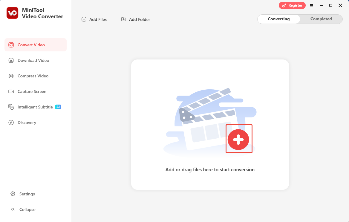 Click the Plus icon in MiniTool Video Converter to upload your TRP file