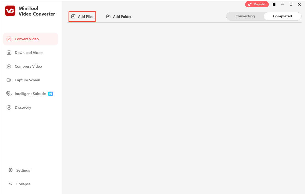 Click the Add Files icon in MiniTool Video Converter to import the TRP file