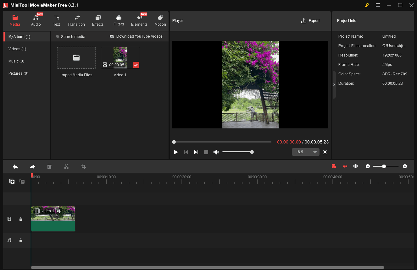 The interface of MiniTool MovieMaker