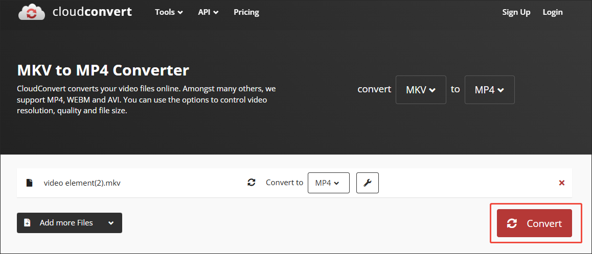 Click on Convert in CloudConvert to begin the conversion process