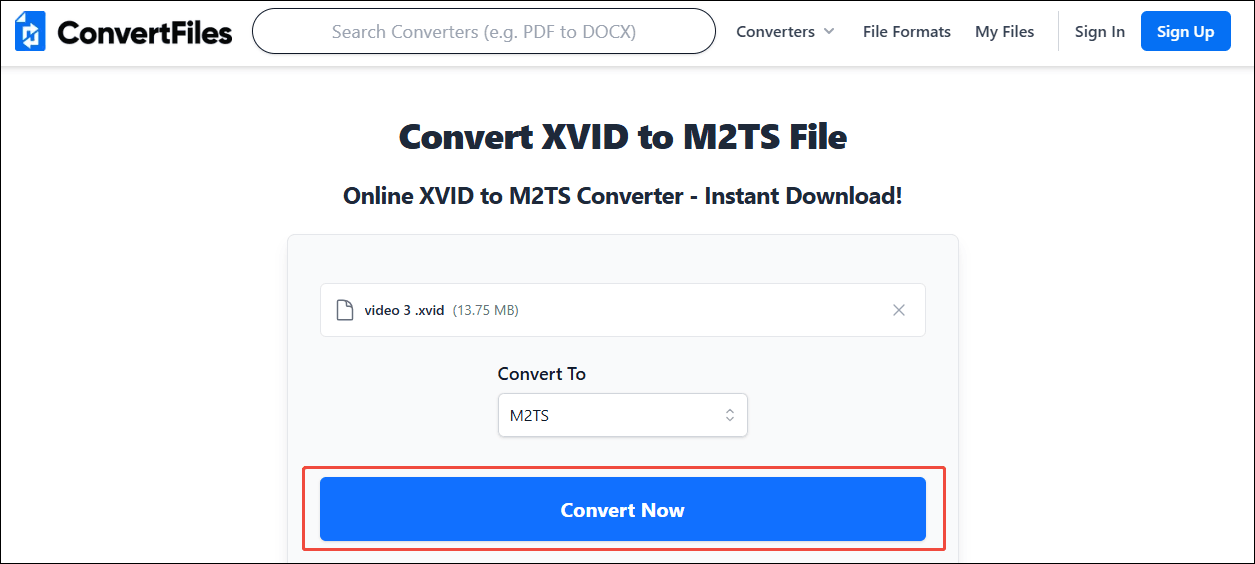 Click the Convert Now option in ConvertFiles to start the conversion process