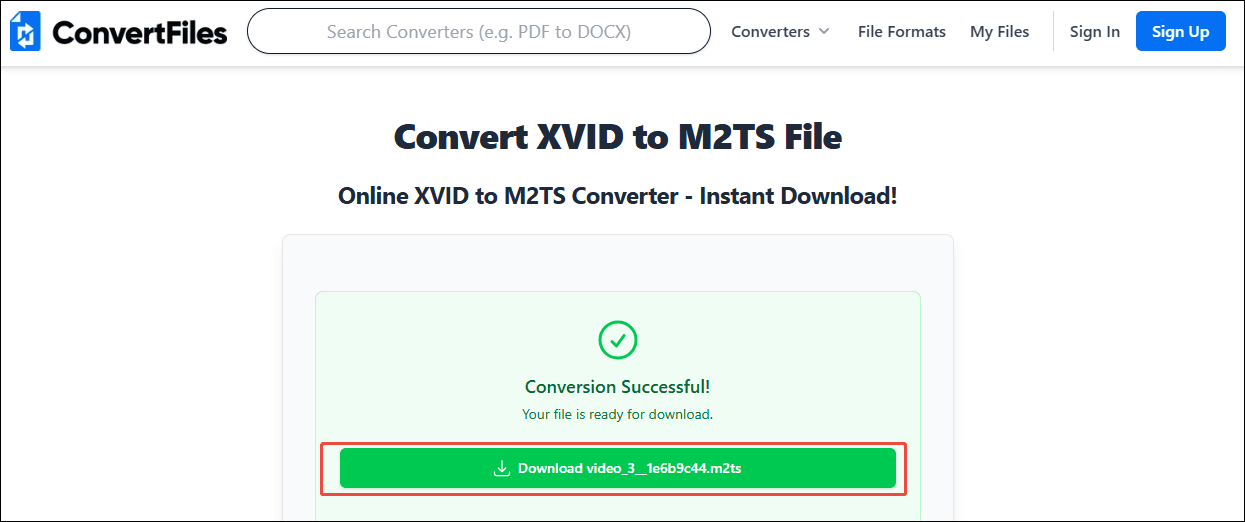 Click the download button in ConvertFiles to save the converted file