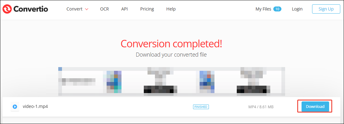 Click the Download button in Convertio to save the converted video