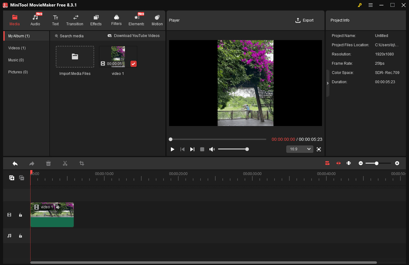 The interface of MiniTool MovieMaker