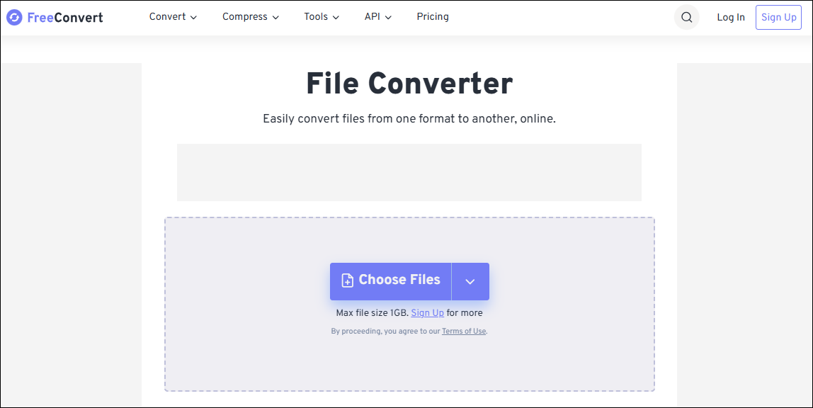 The Interface of FreeConvert