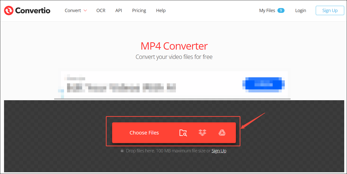 Click the Choose Files option in Convertio to upload your target video