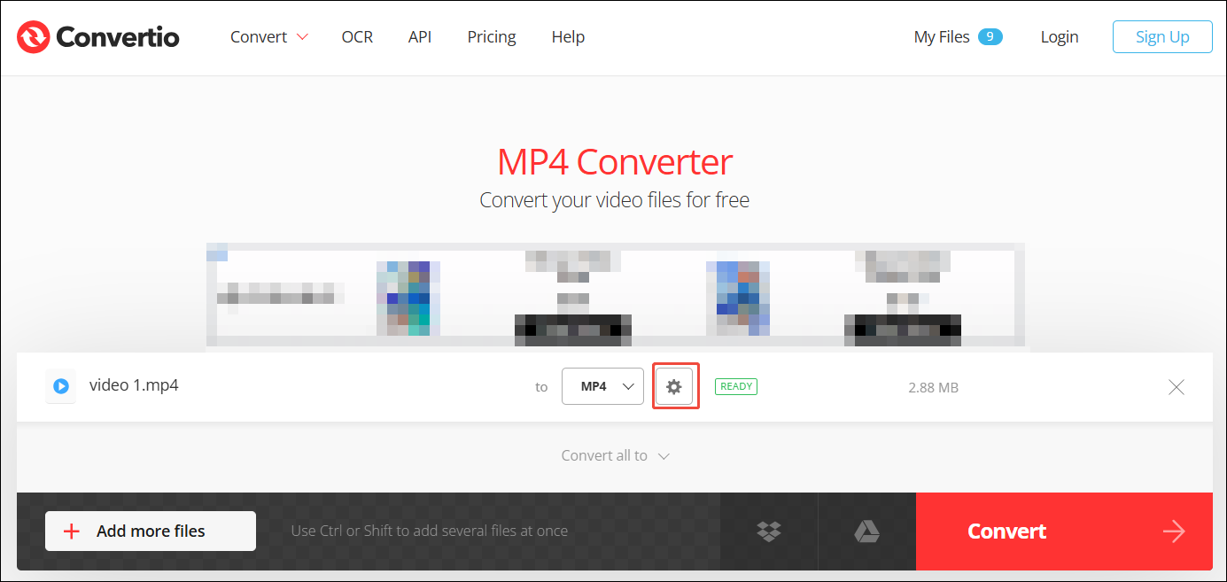 Click the Gear icon in Convertio to trigger the Settings window of Convertio