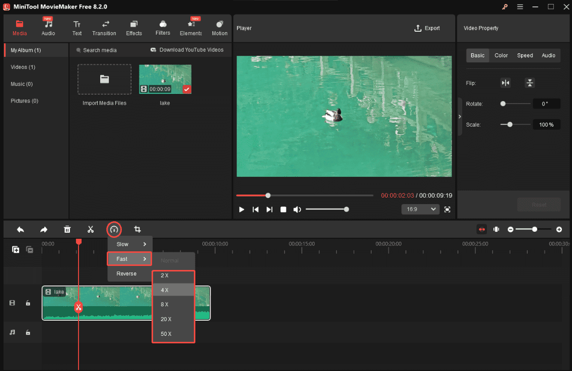 Zum Verkürzen der Videodauer beschleunigen Sie das Video