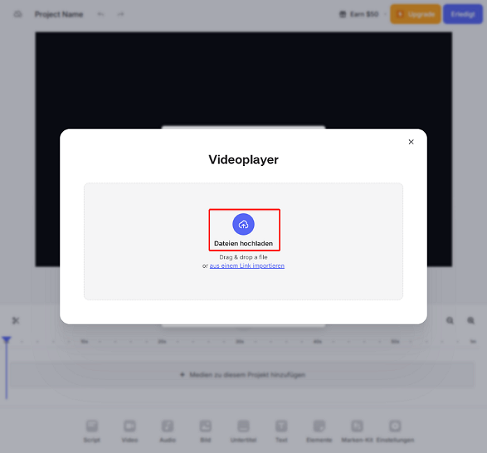 in VEED.IO auf „Dateien hochladen“ klicken