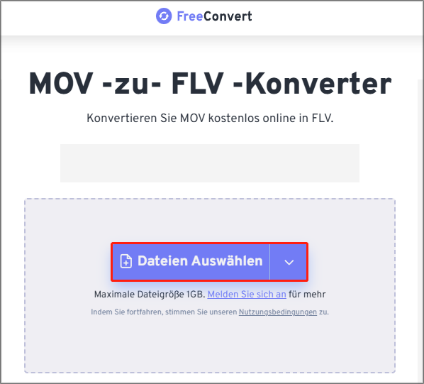 bei FreeConvert auf „Dateien auswählen“ klicken