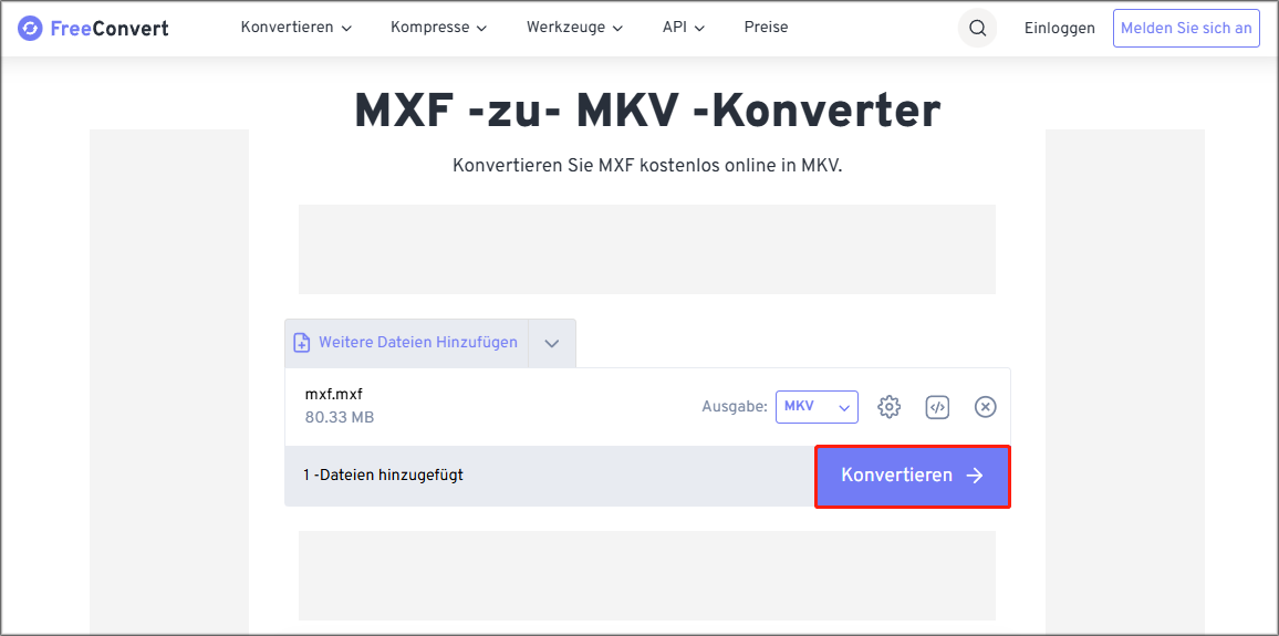 zum Start der Konvertierung auf „Konvertieren“ klicken