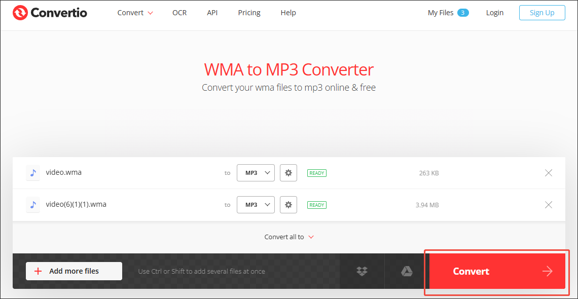 Click on Convert in Convertio to begin the conversion process