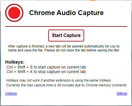 Chrome Audio Captureで「Start Capture」をクリックする