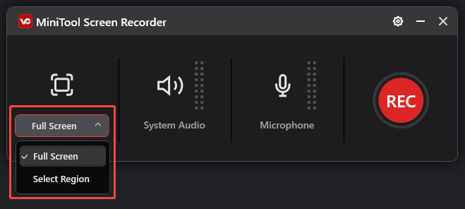 Click the drop-down box to choose the recording region in MiniTool Video Converter
