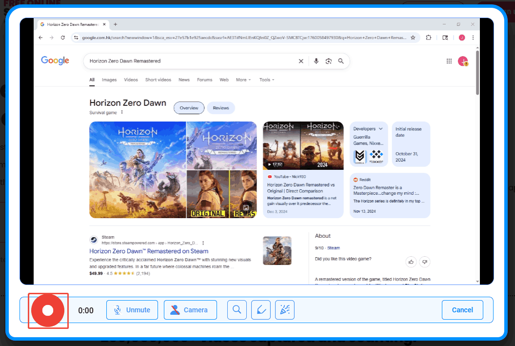 Click the Record button in Online Screen Recorder to start the recording