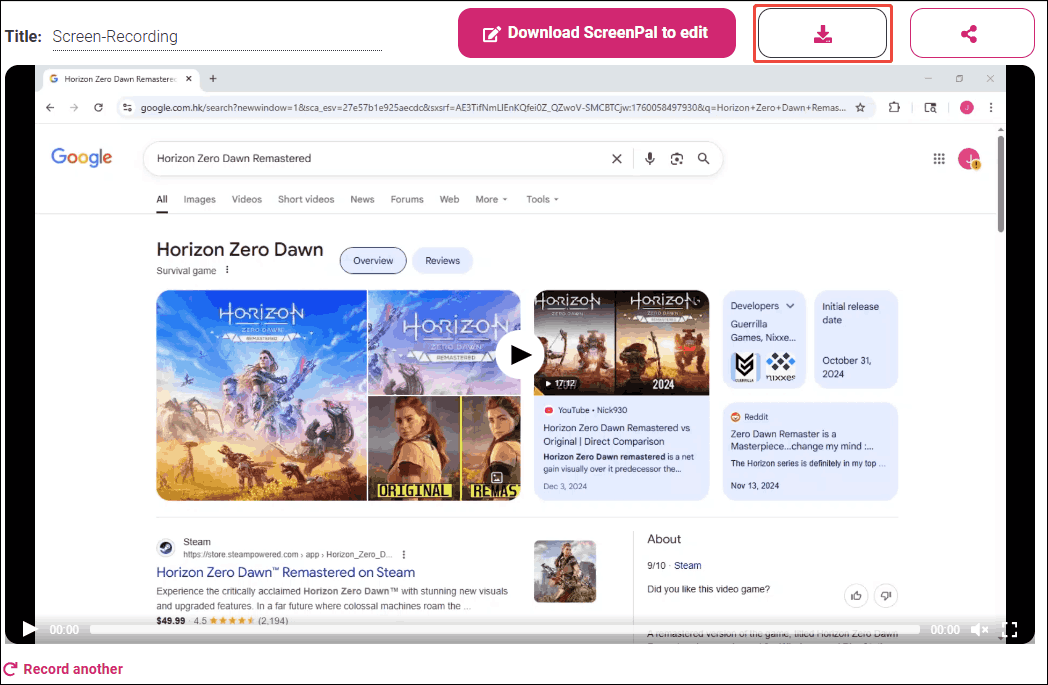 Click on the Download button in Online Screen Recorder to store the recorded video