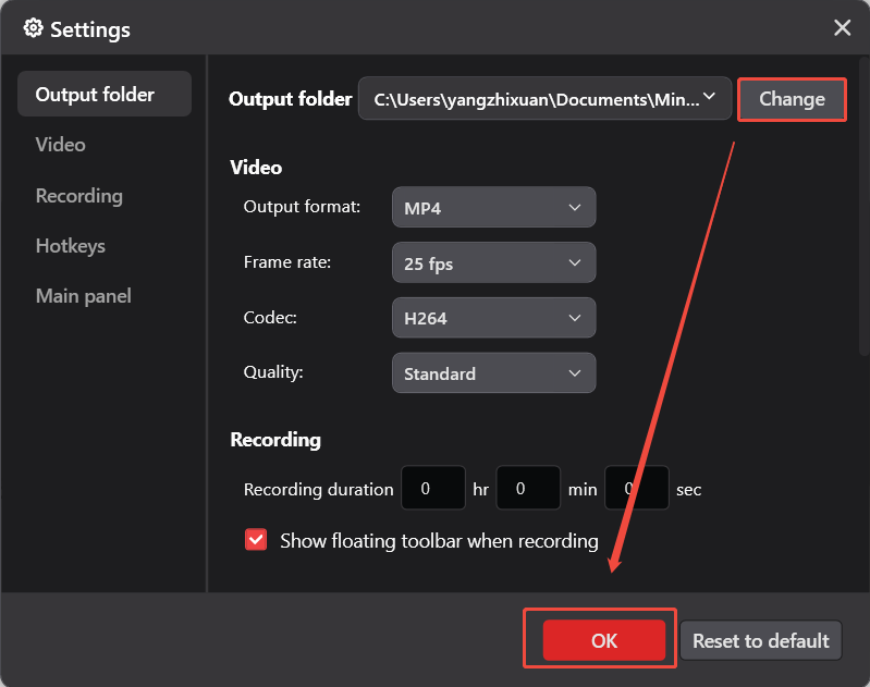 Click on the Change option to choose the save path and click on OK to save the setting in MiniTool Video Converter
