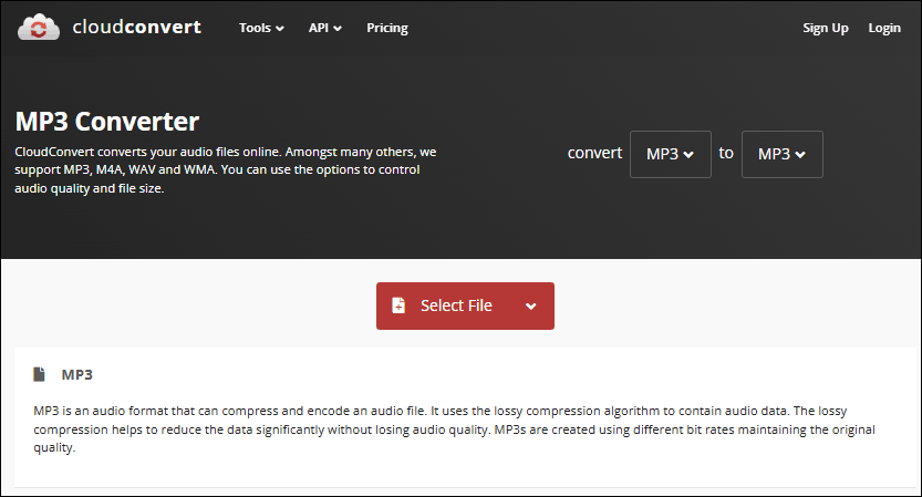 The audio conversion interface of CloudConvert