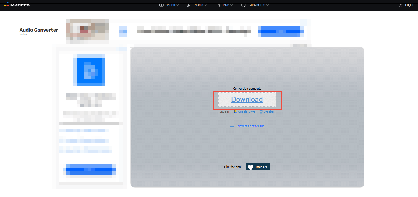 Click the Download button in Online Audio Converter to save the converted audio