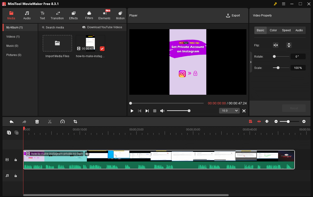 The user interface of MiniTool MovieMaker