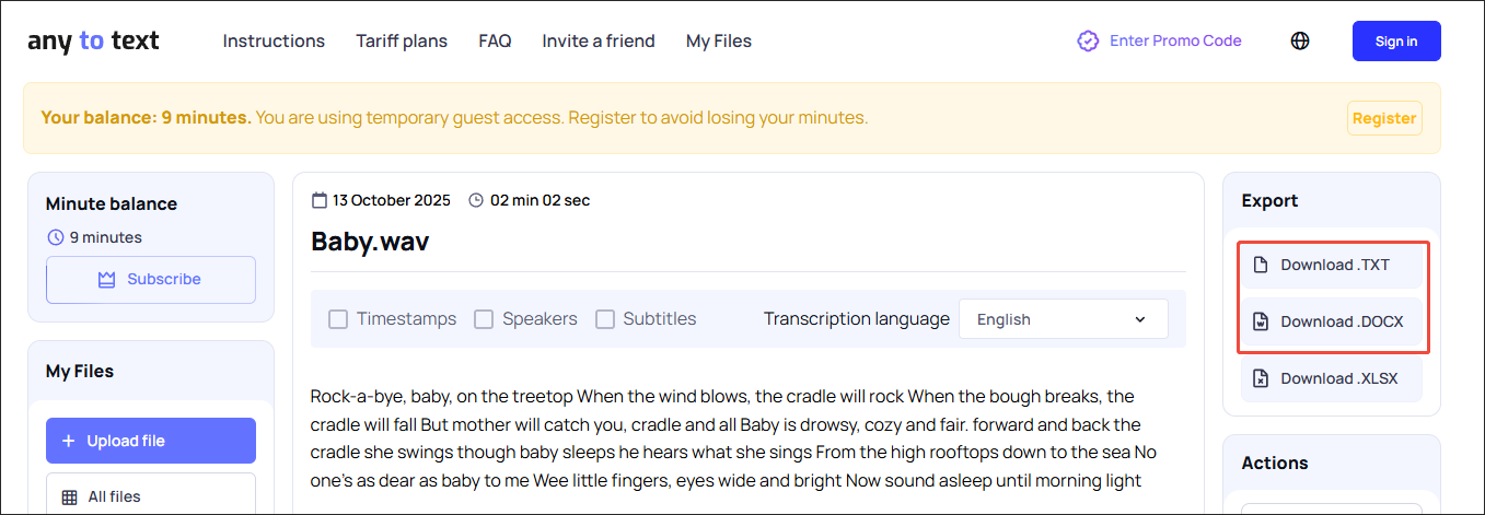 Click on Download .TXT or Download .DOCX in Any2Text to download and check the converted file