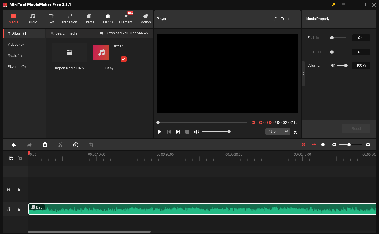 The user interface of MiniTool MovieMaker