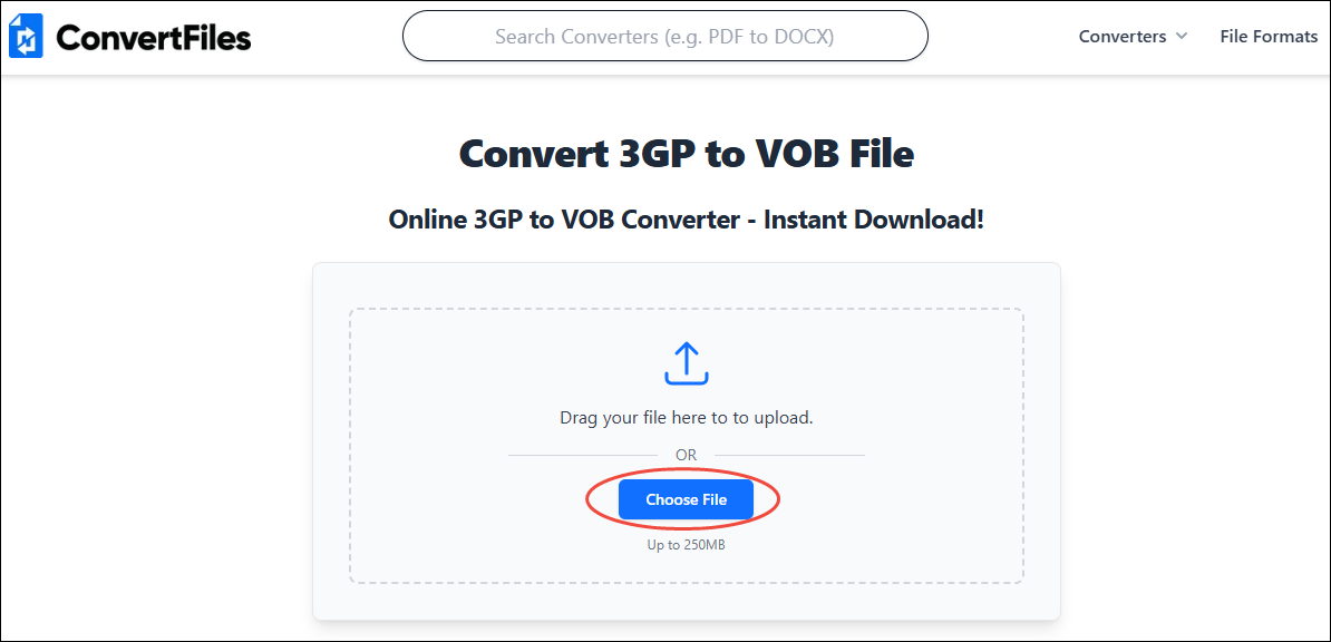 Click the Choose File option in Convert Files to upload the target 3GP video