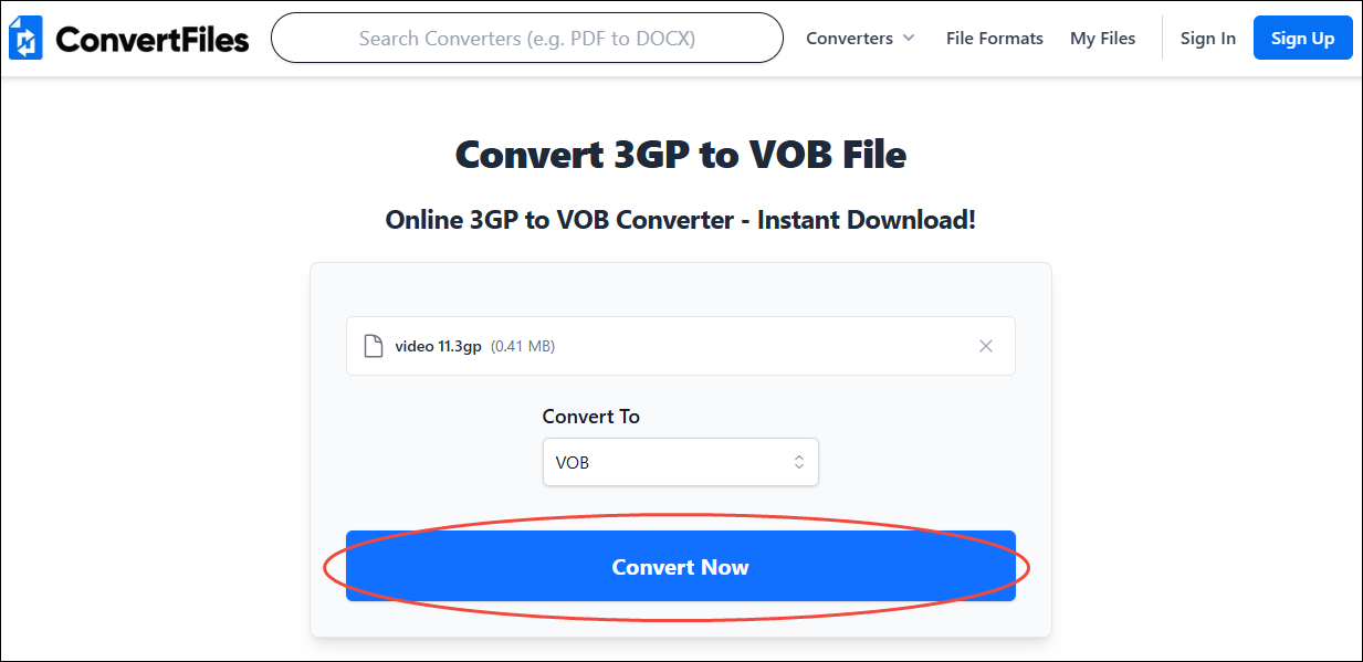 Click the Convert Now button in Convert Files to begin converting