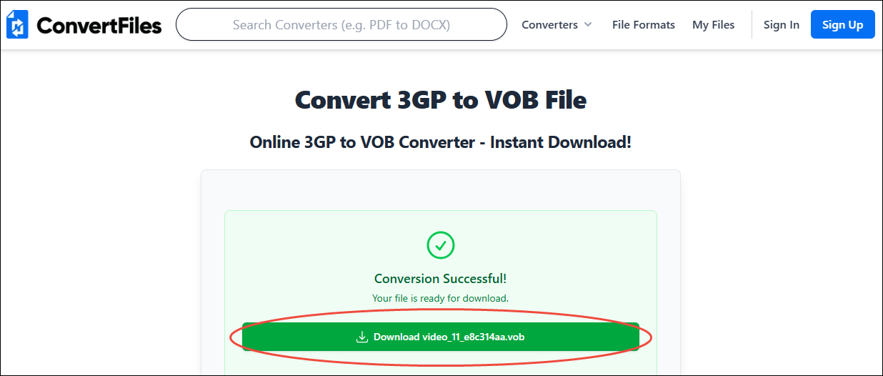Click on the Download button in Convert Files to store and check the converted video