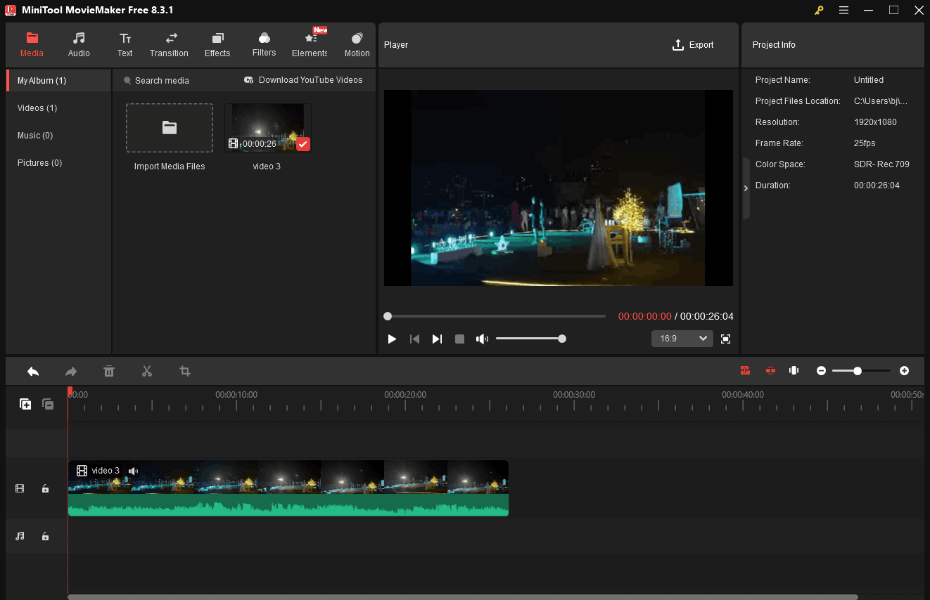 The interface of MiniTool MovieMaker