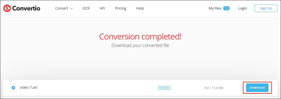 Click the Download button in Convertio to save the converted file