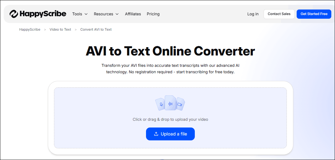 The interface of HappyScribe