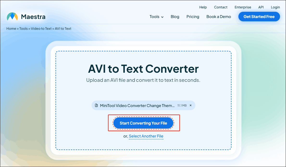 Click the Start Converting Your File option in Maestra AI to begin the conversion process