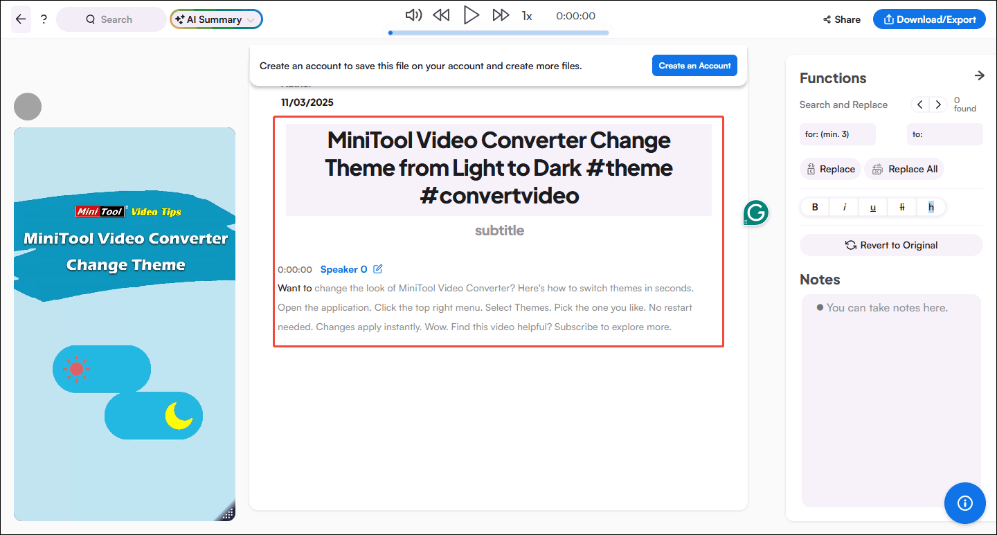 Modify the subtitles in the middle editing area of Maestra AI to correct the captions