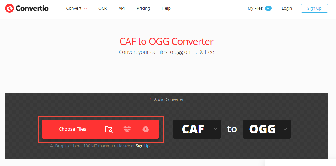Click on Choose Files option in Convertio to upload the CAF file