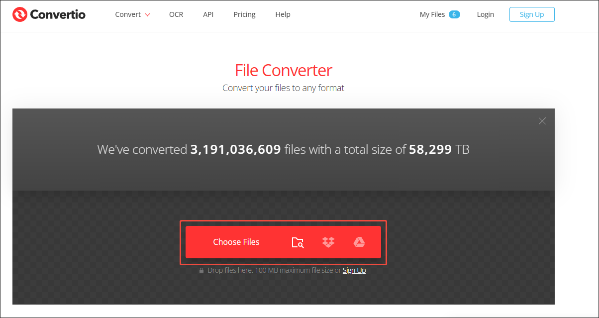 Click on Choose Files option in Convertio to upload your WMA file