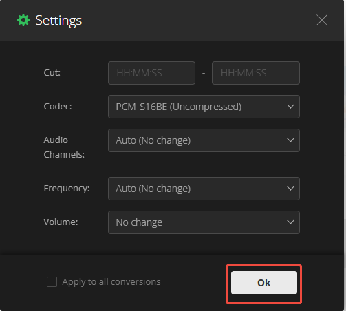 The Settings window of Convertio