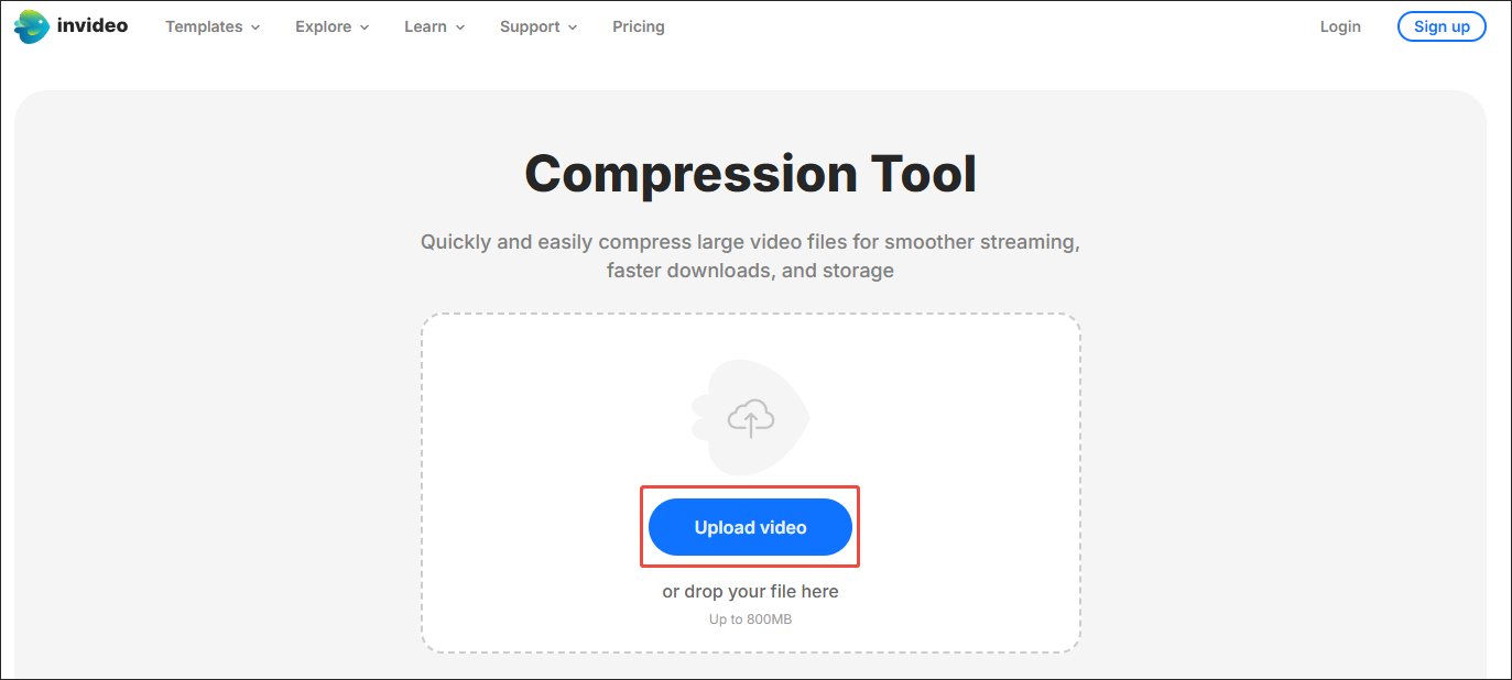 InVideoで「Upload video」ボタンをクリックする