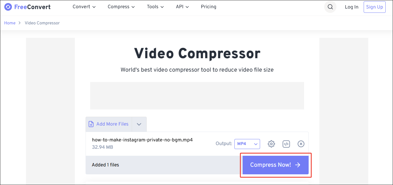 Click on the Compress All button in FreeConvert Video Compressor to begin the compression process