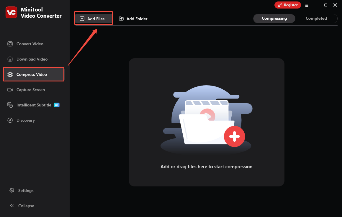 Click on Add Files in MiniTool Video Converter to import the Etsy video
