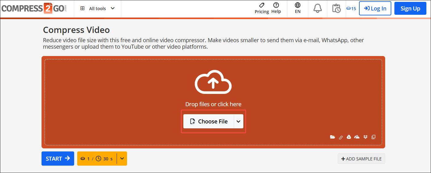Click  on Choose File in Online File Compressor to import the Etsy video