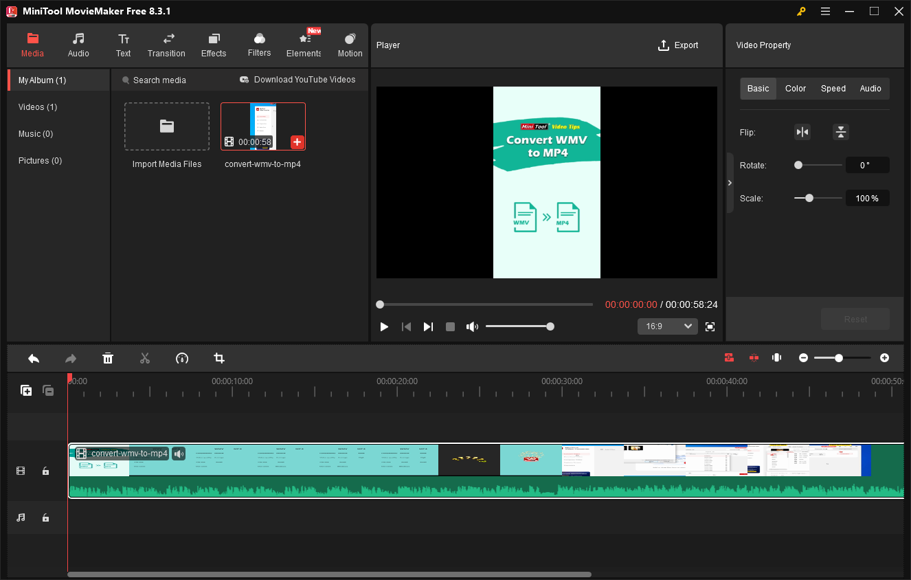 The user interface of MiniTool MovieMaker